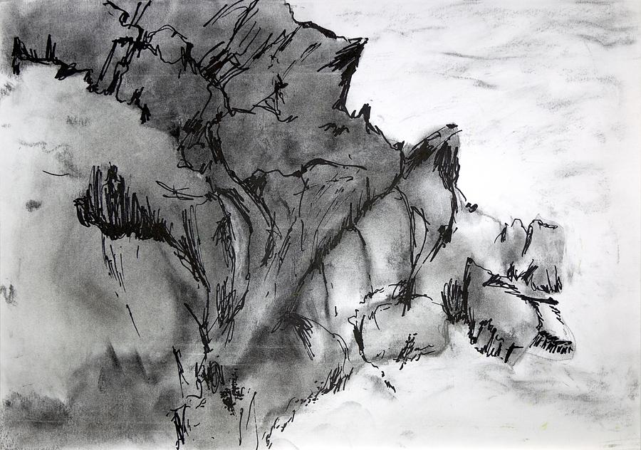 Charcoal Sea Rocks Painting by Kathleen Barnes