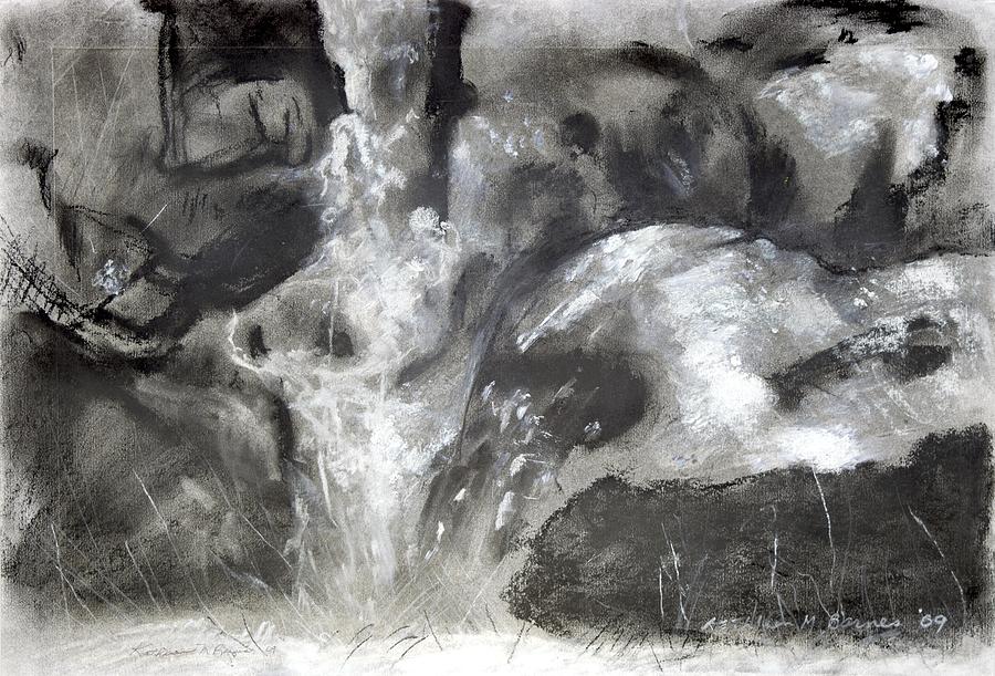 Charcoal Waterfall Painting by Kathleen Barnes