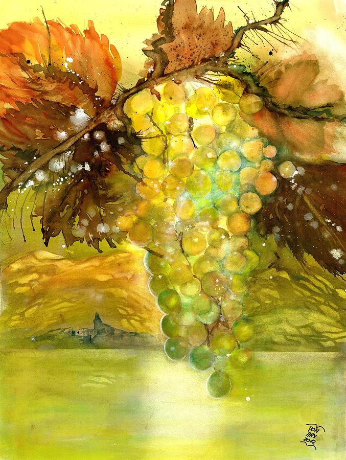 Chardonnay Grapes in sunlight Painting by Sabina Von Arx