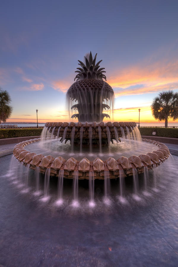 South Carolina Photograph - Charelston Pineapple Fountain Sunrise by Dustin K Ryan