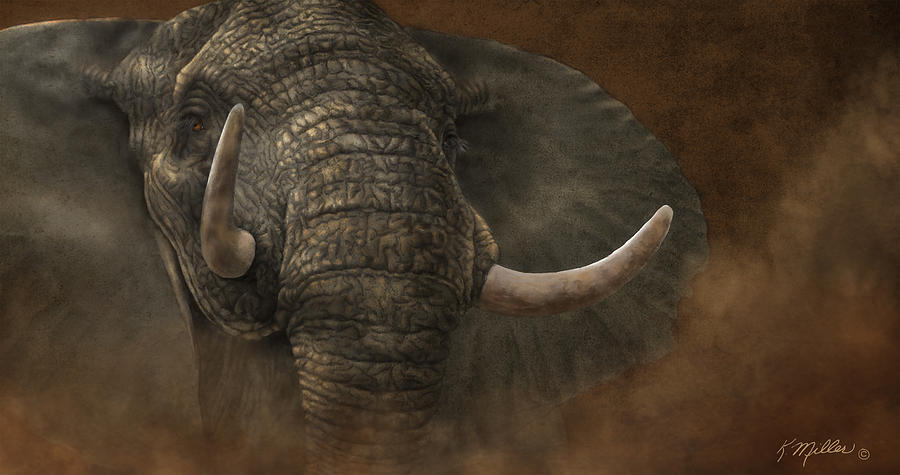 Charging Elephant Digital Art by Kathie Miller