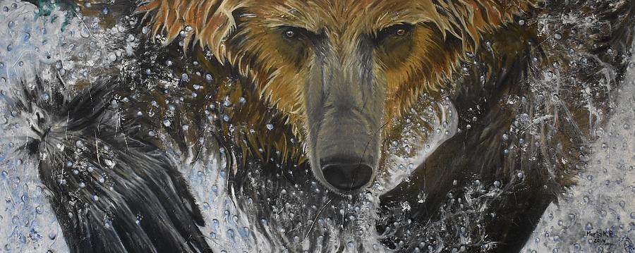 Charging Grizzly Bear Painting by Marta Pawlowski