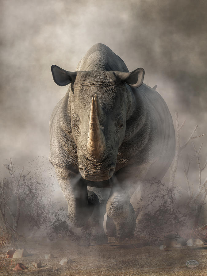 Charging Rhino Digital Art by Daniel Eskridge