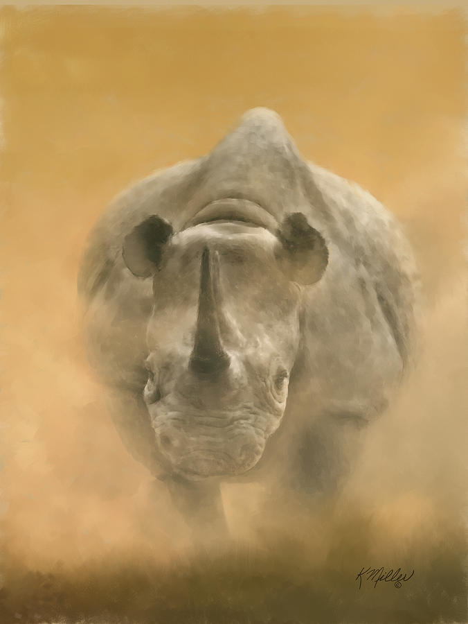 Charging Rhino Pastel by Kathie Miller