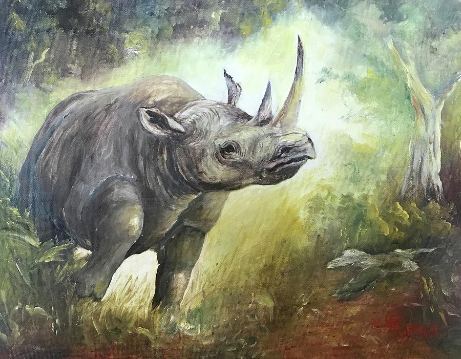 Charging Rhino Painting by ML McCormick