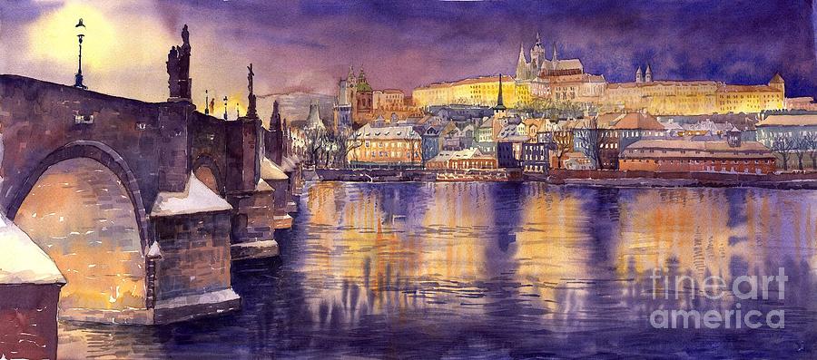 Cityscape Painting - Charles Bridge and Prague Castle with the Vltava River by Yuriy Shevchuk