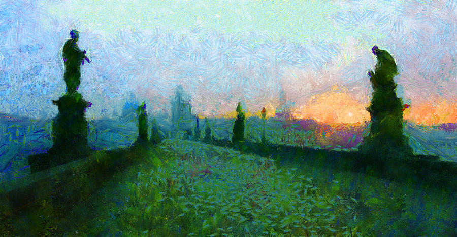 Impressionism Painting - Charles Bridge at Dawn by Peter Kupcik
