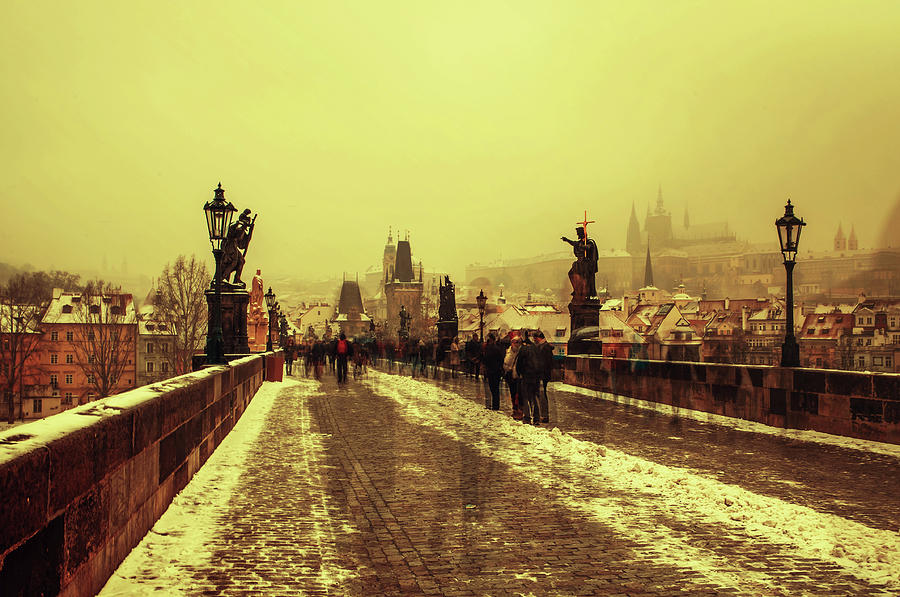 Charles Bridge. Wintry Prague Photograph by Jenny Rainbow