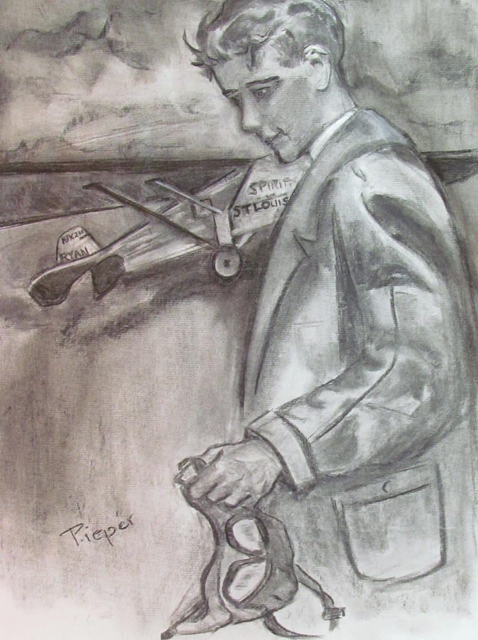 Charles Lindbergh and the Spirit of St. Louis at Schenectady Painting by Betty Pieper