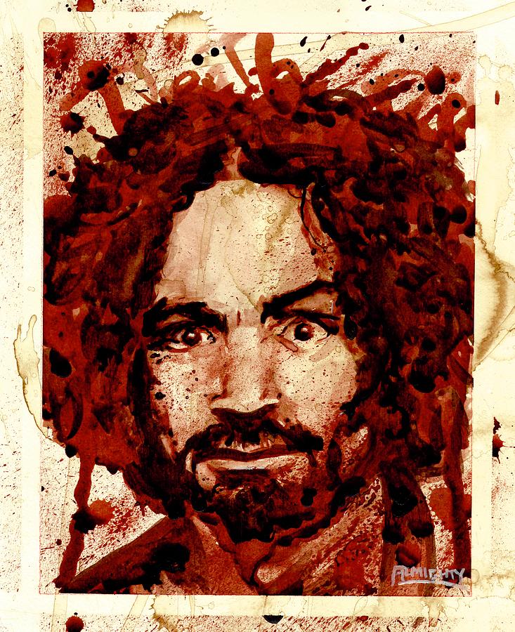 CHARLES MANSON portrait dry blood Painting by Ryan Almighty