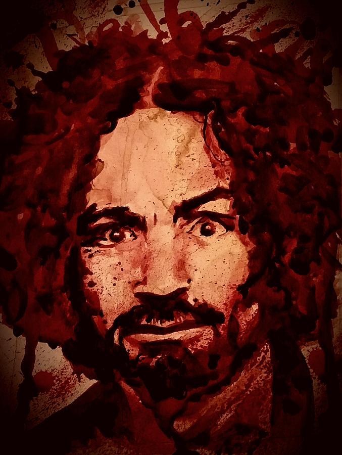 CHARLES MANSON portrait fresh blood Painting by Ryan Almighty