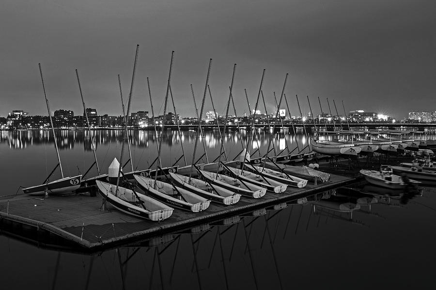 Charles River Boats Clear Water Reflection Black and White Photograph by Toby McGuire