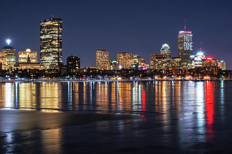 Charles River Boston MA Prudential lit up Not Done New England Patriots Photograph by Toby McGuire