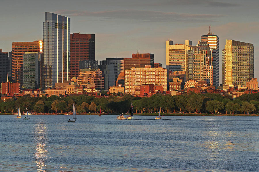 Charles River Sailboats with Boston Millennium Tower Photograph by Juergen Roth