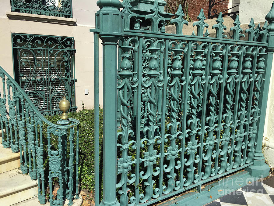 Charleston Aqua Turquoise Rod Iron Gate John Rutledge House - Charleston Historical Architecture Photograph by Kathy Fornal