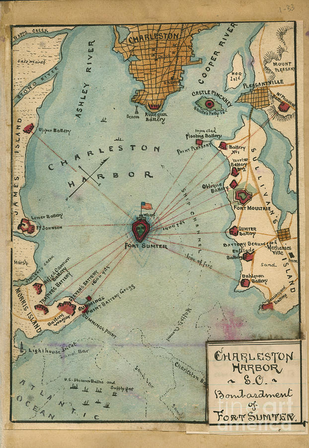 Charleston Harbor Vintage Map Photograph