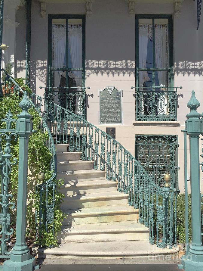 Charleston Historical John Rutledge House - Aqua Teal Gate Staircase Architecture - Charleston Homes Photograph by Kathy Fornal