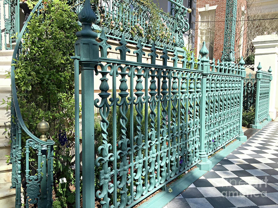 Charleston Historical John Rutledge House Fleur des Lis Aqua Teal Gate Fence Architecture  Photograph by Kathy Fornal