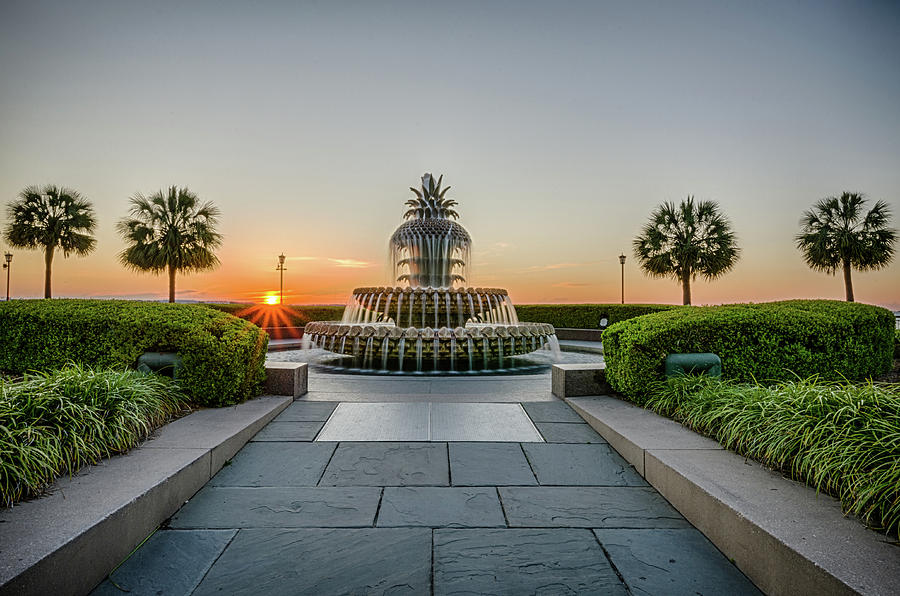 Charleston Pineapple Fountain at Sunrise Photograph by Anthony Doudt