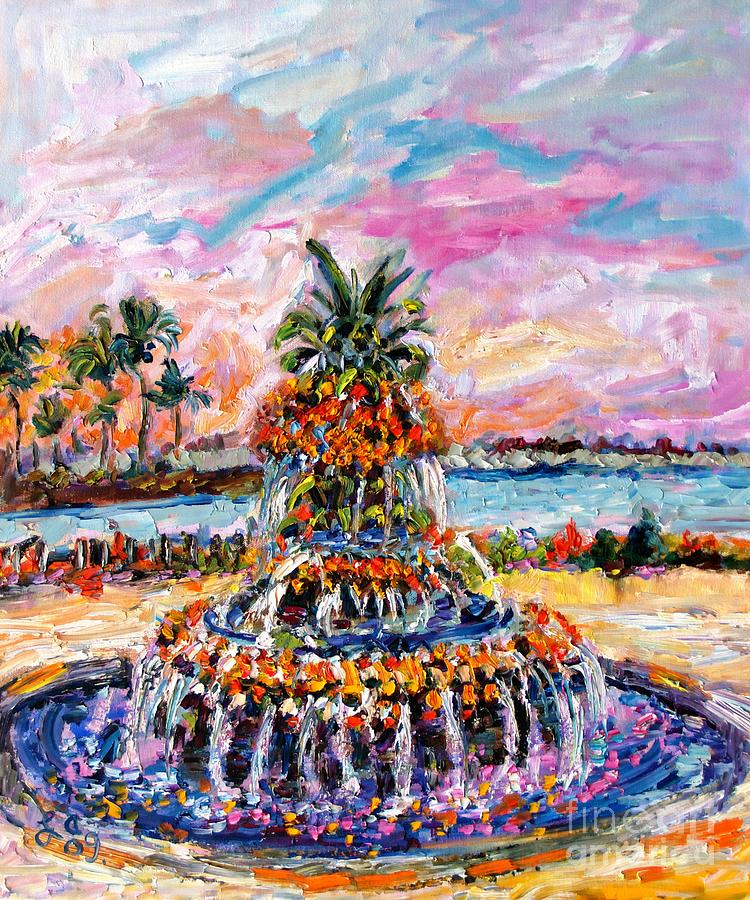 Charleston Pineapple Fountain SC Painting by Ginette Callaway
