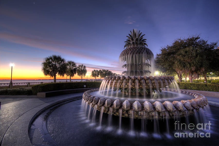 Fountain Photograph - Charleston Pineapple Fountain Sunrise by Dustin K Ryan
