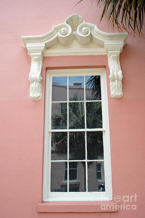 Charleston Pink Coral White Architecture - Charleston Historical District Architecture - Mills House Photograph by Kathy Fornal