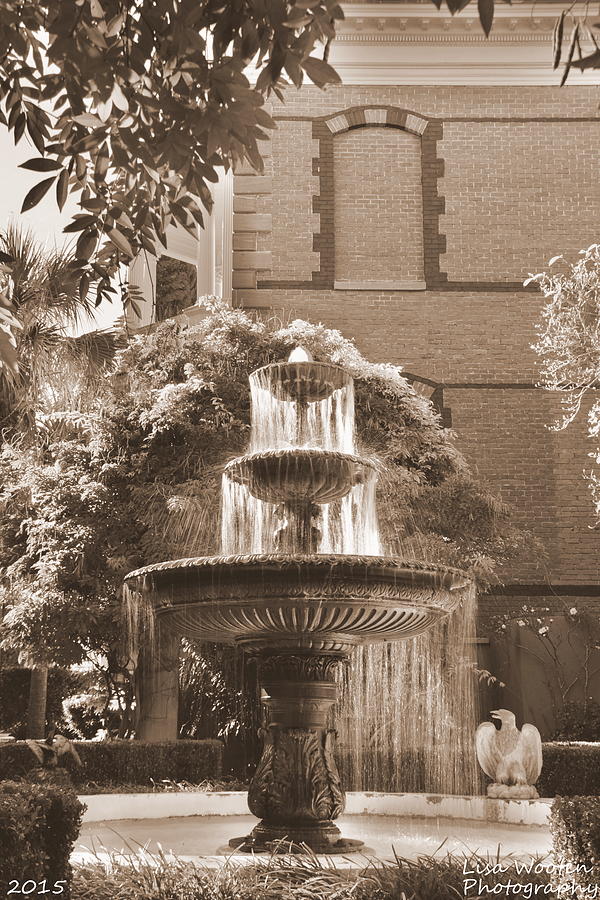 Charleston SC Calhoun Mansion Fountain Sepia Photograph by Lisa Wooten