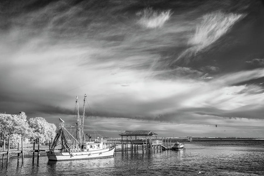 Black And White Photograph - Charleston Shrimp Boat by Jon Glaser