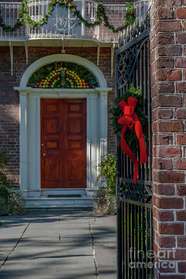 Charleston South Carolina Christmas Door Photograph by Dale Powell