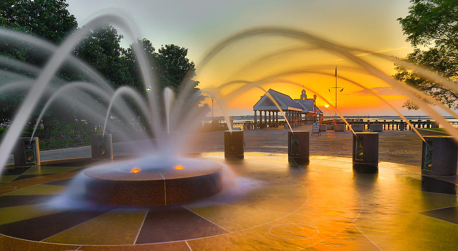 Charleston Waterfront Park Pier and Fountain - Charleston SC Photograph by Donnie Whitaker