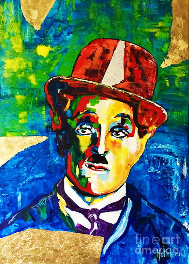 CHARLIE CHAPLIN Gold and Silver Painting by Kathleen Artist PRO