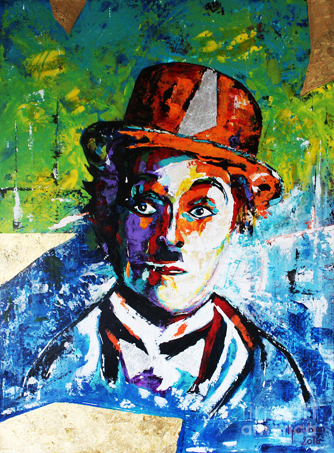 CHARLIE CHAPLIN Gold Painting by Kathleen Artist PRO