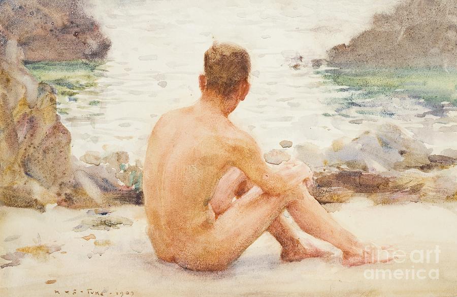 Charlie Seated on the Sand Painting by Henry Scott Tuke