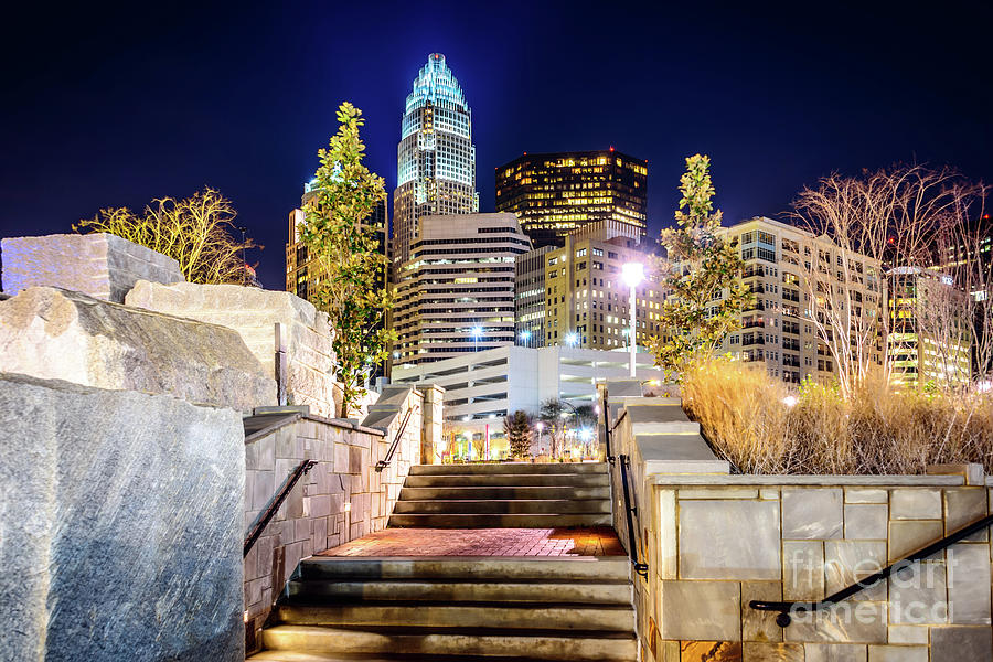 Charlotte at Night with Romare Bearden Park Photograph by Paul Velgos