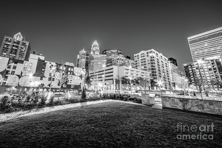 Charlotte City Black and White Photo Photograph by Paul Velgos