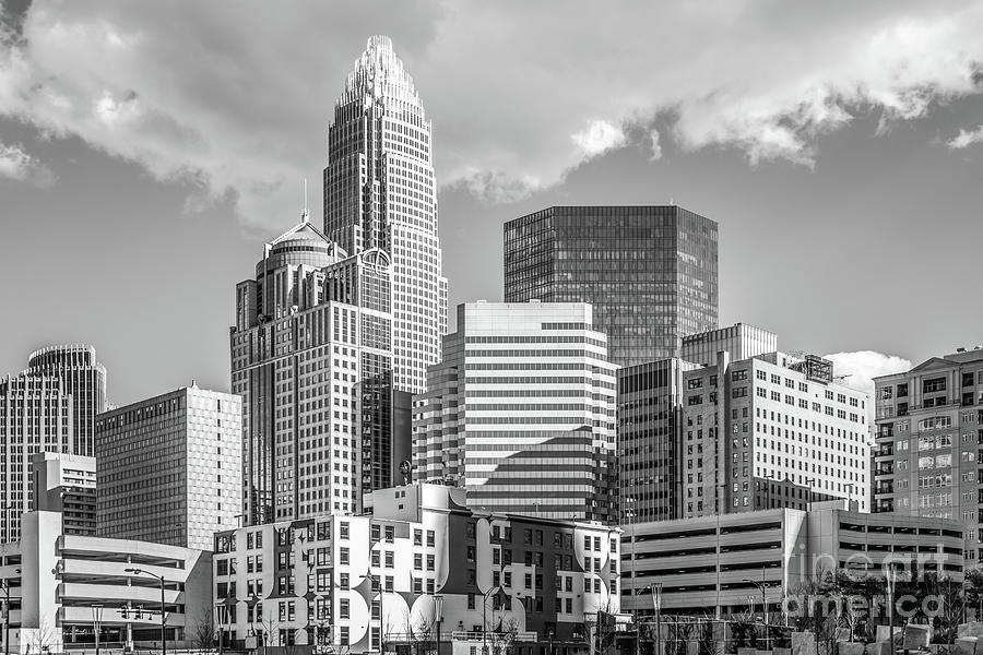 Charlotte Downtown Black and White Photo Photograph by Paul Velgos