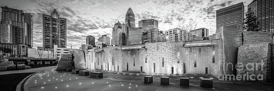 Charlotte Photograph - Charlotte NC Black and White Panoramic Picture by Paul Velgos