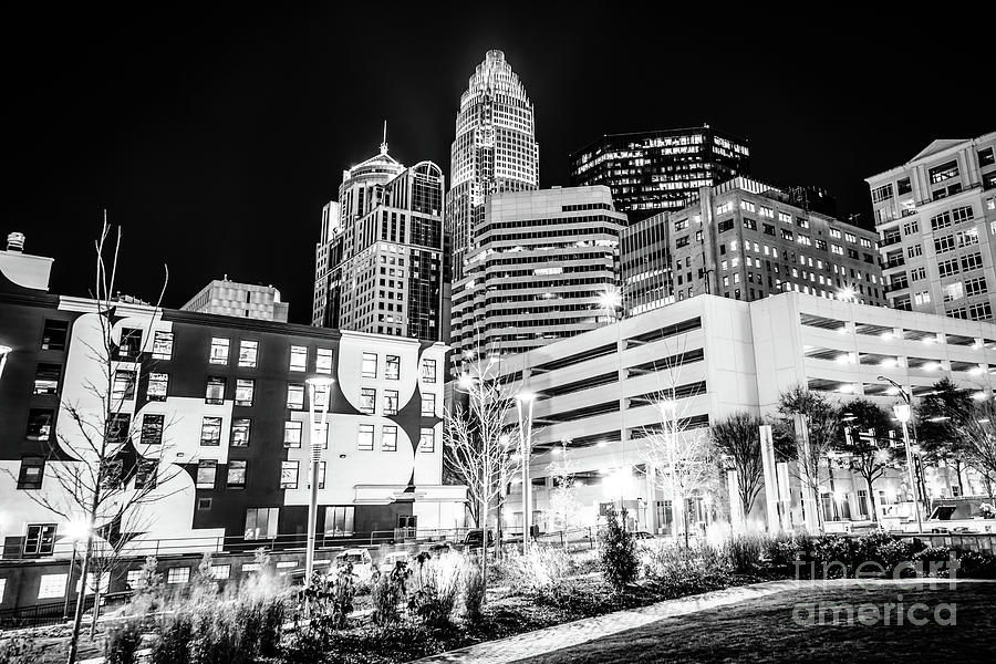 Charlotte NC Downtown Black and White Photo Photograph by Paul Velgos
