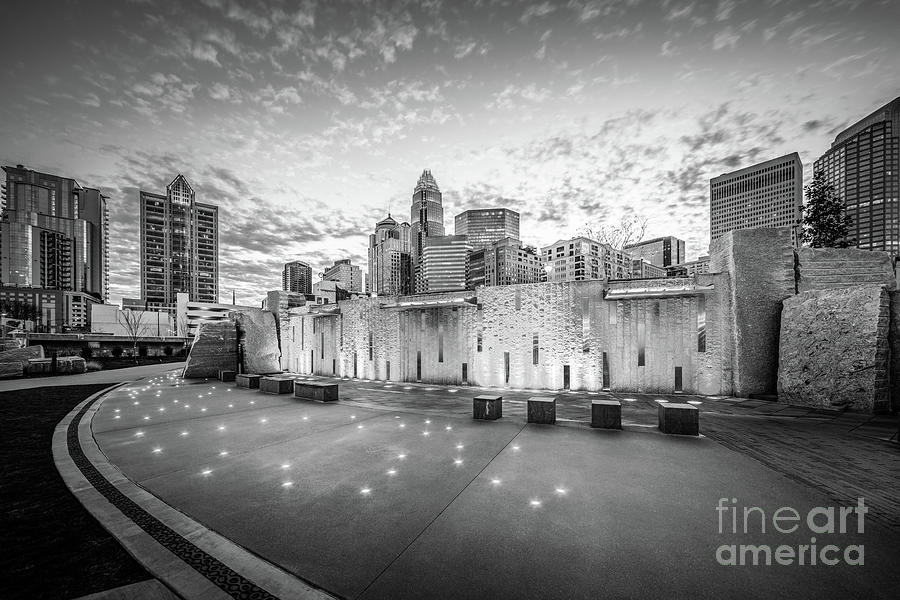 Charlotte NC Skyline Black and White Photo Photograph by Paul Velgos