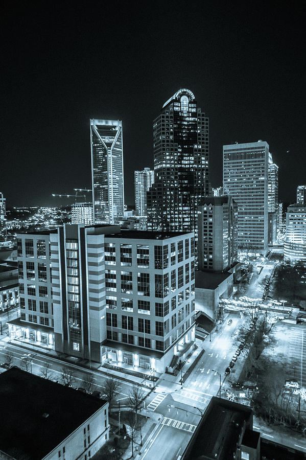 Charlotte North Carolina Skyline View At Night From Roof Top Res Photograph by Alex Grichenko