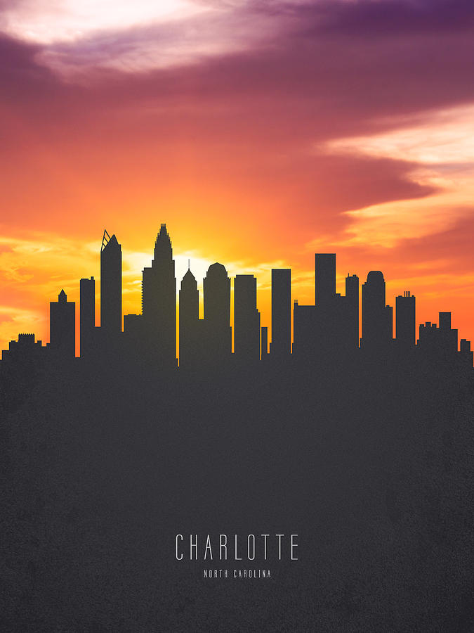 Charlotte North Carolina Sunset Skyline Painting