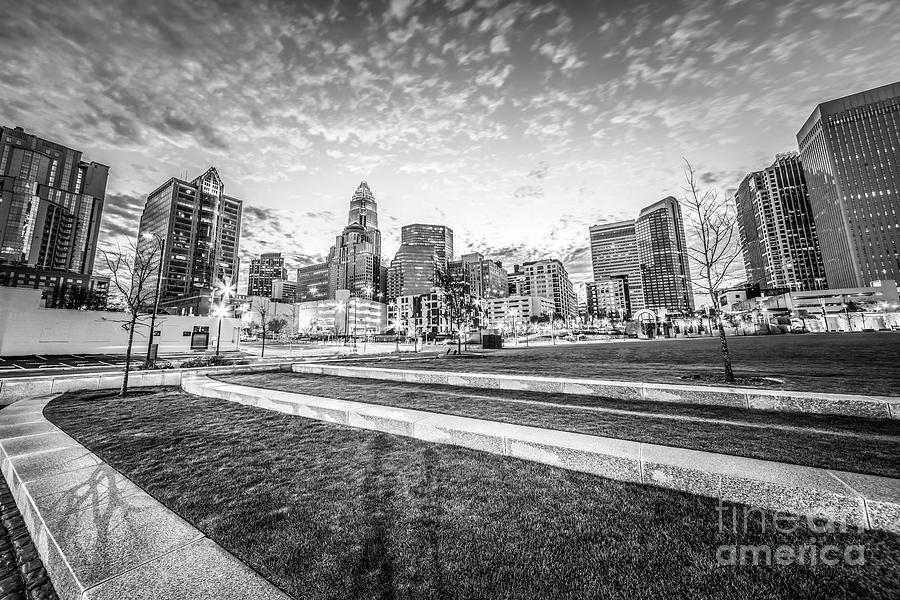 Charlotte Skyline and Bearden Park Black and White Photo Photograph by Paul Velgos