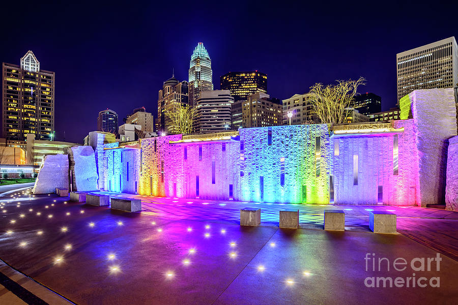 Charlotte Skyline at Night with Romare Bearden Park Photograph by Paul Velgos