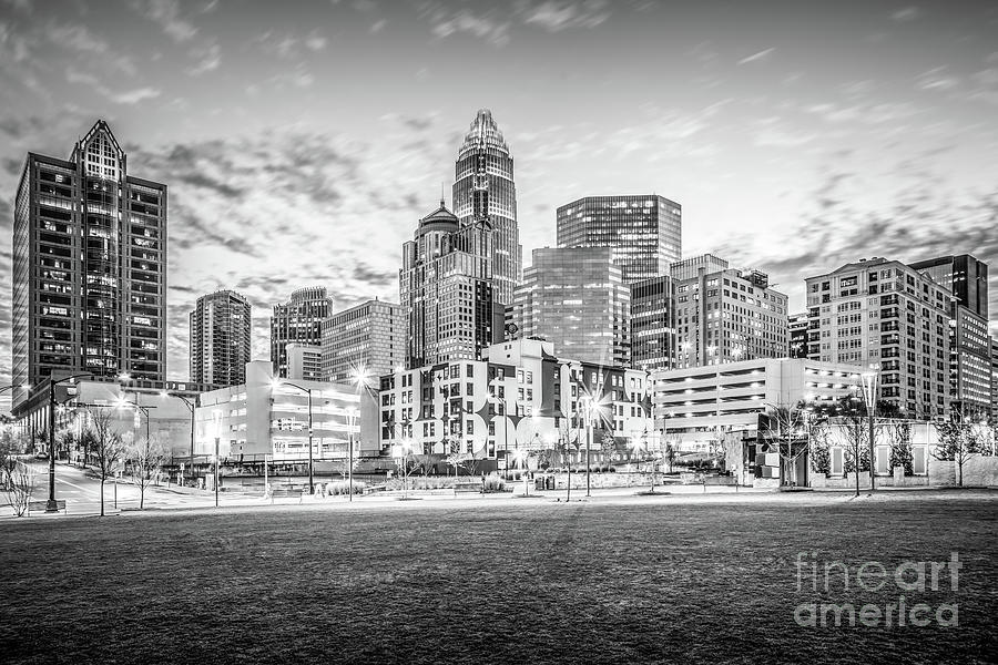 Charlotte Skyline Black and White Photo Photograph by Paul Velgos