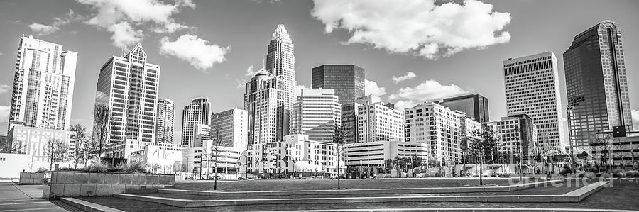 Charlotte Skyline Panorama Black and White Image Photograph by Paul Velgos
