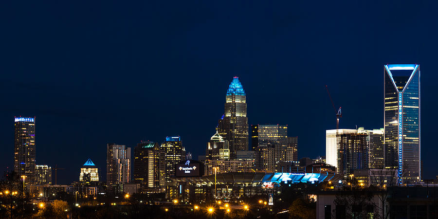 Charlotte Photograph - Charlotte Lights up in Panthers Blue by Gregory Hurst