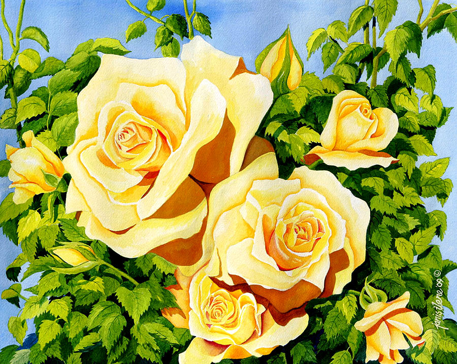 Charlottes Garden - Yellow Roses Painting by Janis Grau