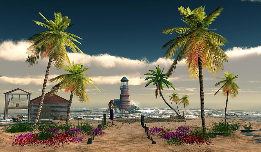 Charming Palm Tree   Cove Digital Art by John Junek