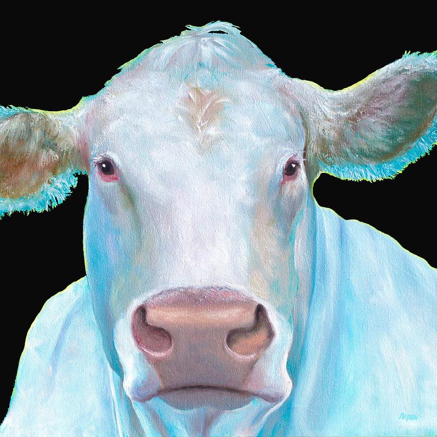 Charolais Cow painting on black background Painting by Jan Matson
