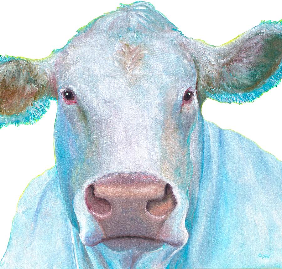 Charolais Cow painting on white background Painting by Jan Matson
